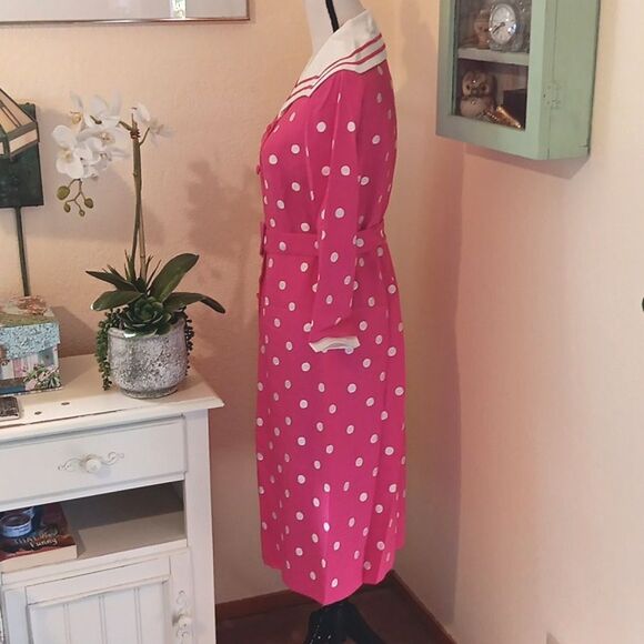 Doreen Lok Pink Polka Dot Dress with White Collar.Vintage. Polka Dot. - Picture 4 of 12
